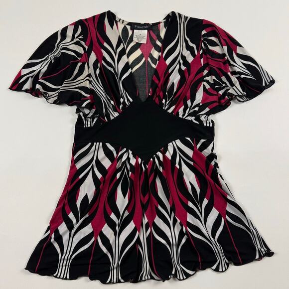 Y2K Women's Fleurish Flared Flowy Top made in USA Size Small - Picture 2 of 7